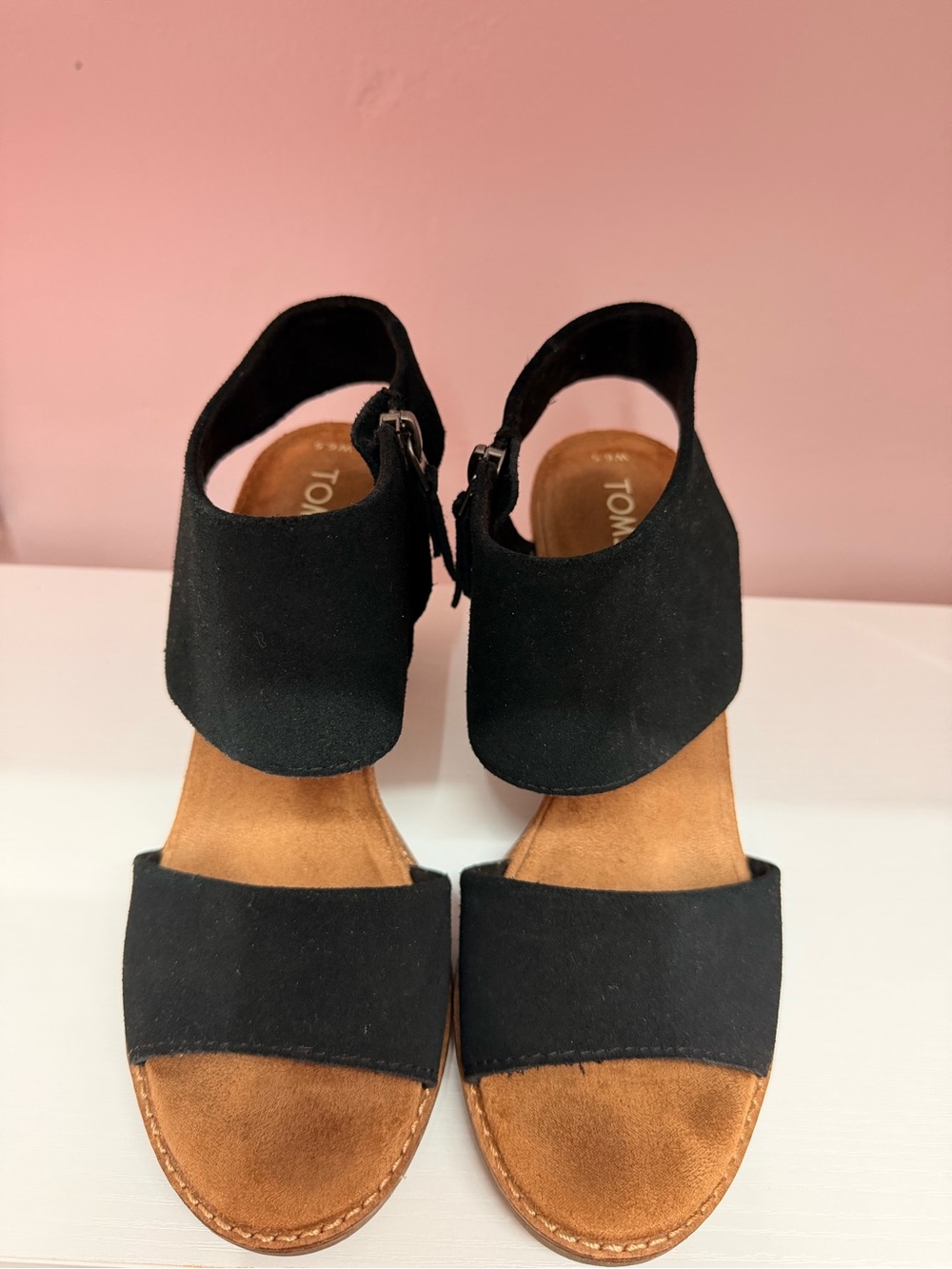 Toms Black Suede Ankle-Strap Open-Toe Sandals